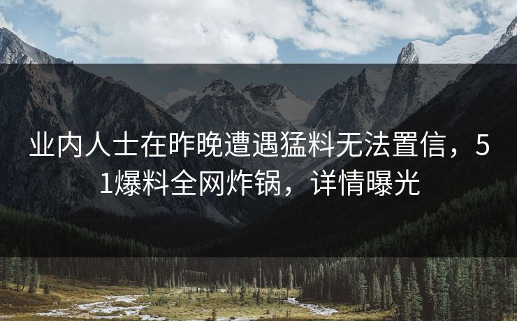 业内人士在昨晚遭遇猛料无法置信，51爆料全网炸锅，详情曝光