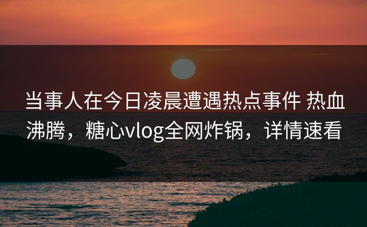 当事人在今日凌晨遭遇热点事件 热血沸腾，糖心vlog全网炸锅，详情速看