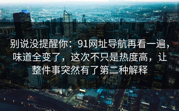 别说没提醒你：91网址导航再看一遍，味道全变了，这次不只是热度高，让整件事突然有了第二种解释